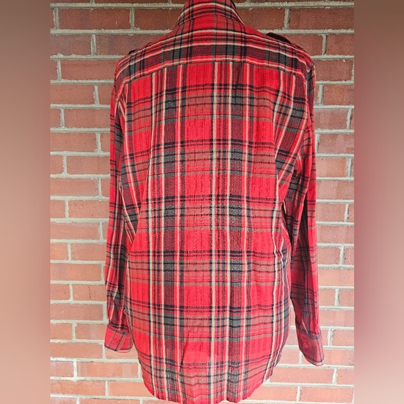 Lauren Ralph Lauren Red Plaid Button Down Cotton Blouse Epaulettes Large - Picture 3 of 10